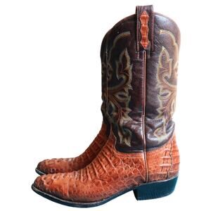 Vintage 60s 70s SAFARI Exotic Leather Crocodile Cowboy Boots Men 9EE Extra Wide